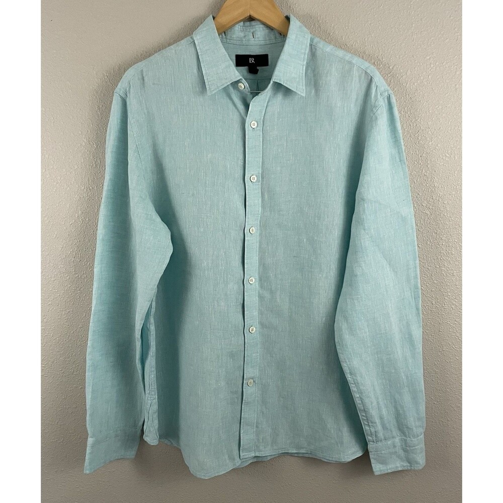 Banana Republic Mens L Standard Fit100% Linen Blue Long Sleeve Button Up